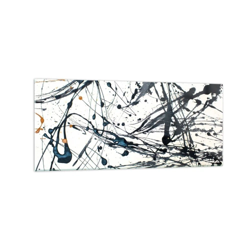 Impression sur verre - Image sur verre - Une peinture abstraite avec des éclaboussures de peinture dans des motifs dynamiques. - 120x50cm - Abstraction expressionniste - Décoration murale moderne pour le salon et la chambre ARTTOR