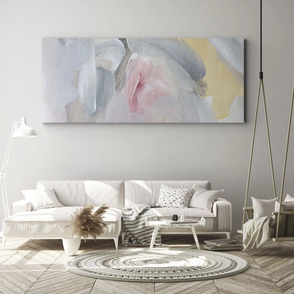 Impression sur toile - Image sur toile - Coups de pastel abstraits dans des tons de rose et de gris. - 120x50cm - Dans un monde pastel - Décoration murale moderne pour le salon et la chambre ARTTOR