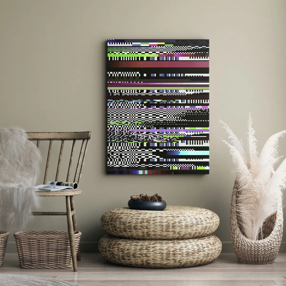 Impression sur toile - Image sur toile - Lignes et pixels colorés dans un style abstrait - 50x70cm - L'image de contrôle de la réalité - Décoration murale moderne pour le salon et la chambre ARTTOR