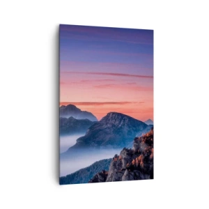 Impression sur toile - Image sur toile - Paysage de montagne au lever du soleil avec du brouillard dans les vallées - 80x120cm - Au-dessus des vallées - Décoration murale moderne pour le salon et la chambre ARTTOR