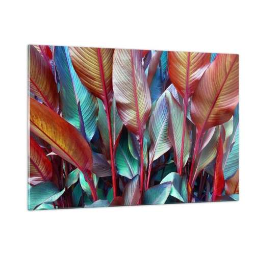Impression sur verre - Image sur verre - Un fourré coloré de feuilles dans des tons de rouge, de vert et de violet - 120x80cm - Un fourré coloré - Décoration murale moderne pour le salon et la chambre ARTTOR