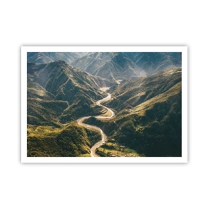 Affiche - Poster - Un paysage de montagne avec une route sinueuse parmi des collines verdoyantes - 100x70cm - Directement du coeur des montagnes - Décoration murale moderne pour le salon et la chambre ARTTOR