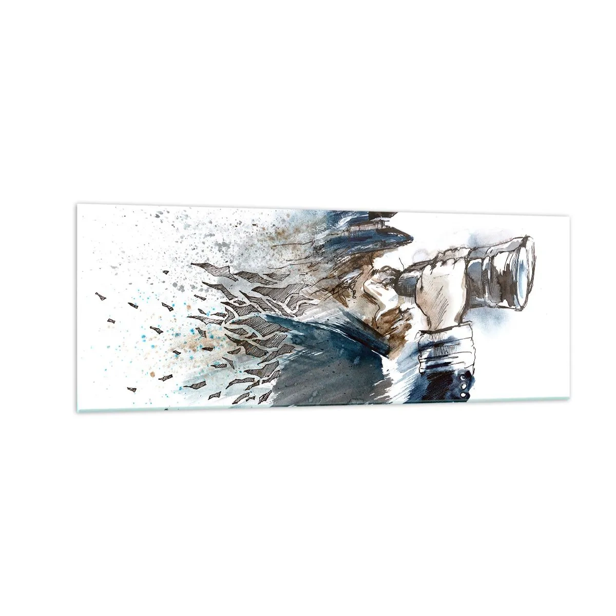 Impression sur verre - Image sur verre - Un capitaine avec des jumelles dans une scène d'aquarelle dynamique - 140x50cm - Dix sur l'échelle de Beaufort ! - Décoration murale moderne pour le salon et la chambre ARTTOR
