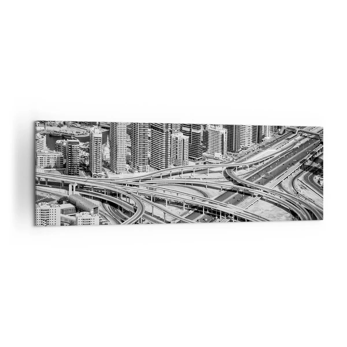 Impression sur toile - Image sur toile - Une vue plongeante sur Dubaï - 160x50cm - Dubaï - la ville impossible - Décoration murale moderne pour le salon et la chambre ARTTOR