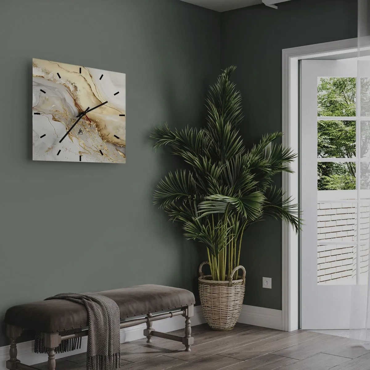 Horloge murale - Pendule murale - Motifs abstraits dorés et marbrés sur fond clair - 30x30cm - Abstraction : beauté et bonté - Décoration murale moderne pour le salon et la chambre ARTTOR