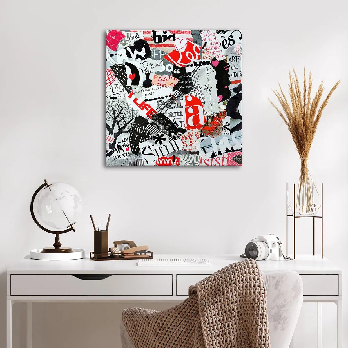 Horloge murale - Pendule murale - Collage hipster - 30x30 cm