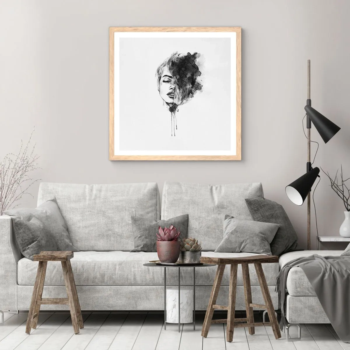 Affiche dans un chêne clair - Poster - De quoi rêve la fille - 50x50 cm