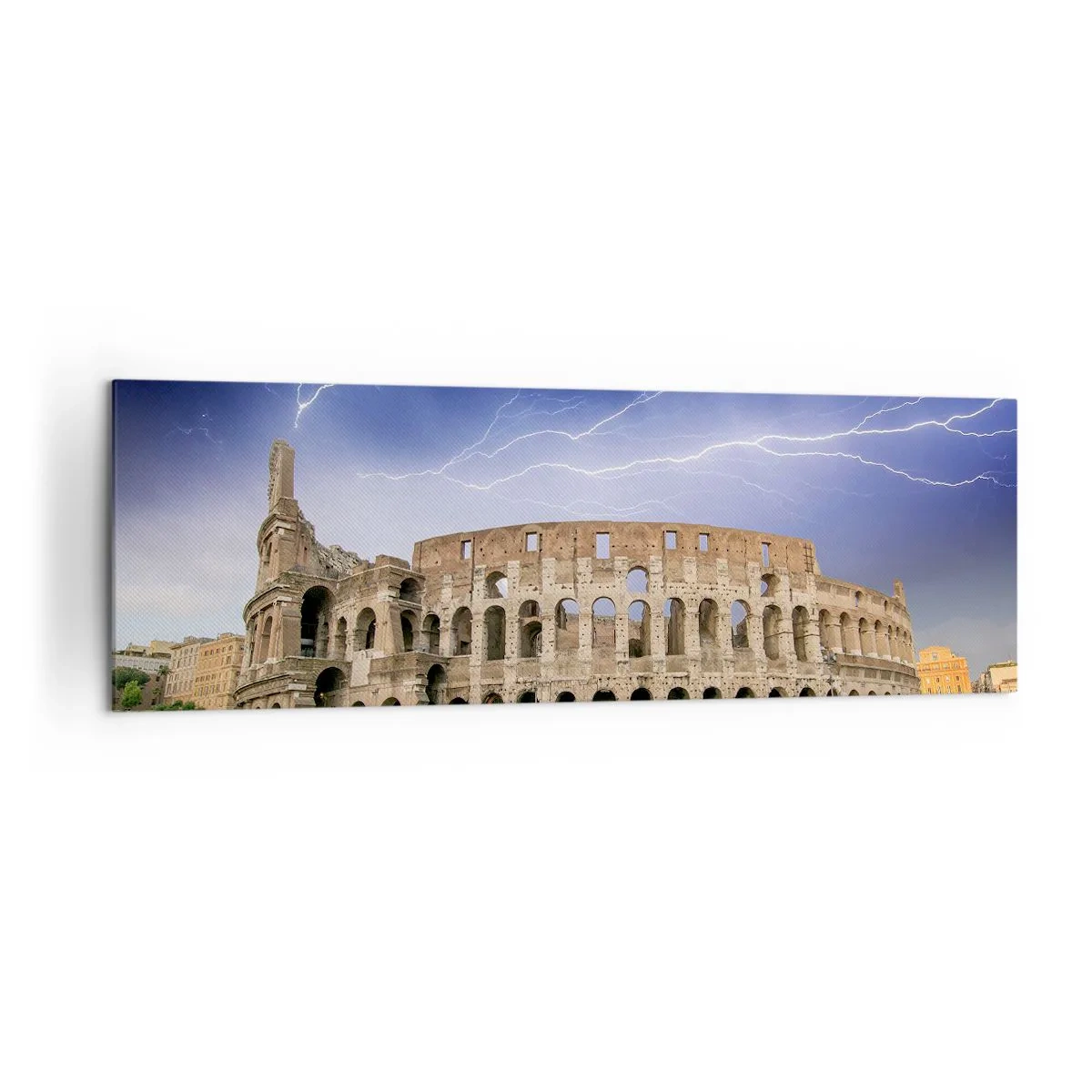 Impression sur toile - Image sur toile - Le Colisée de Rome illuminé par la foudre - 160x50cm - Arène de combat - Décoration murale moderne pour le salon et la chambre ARTTOR