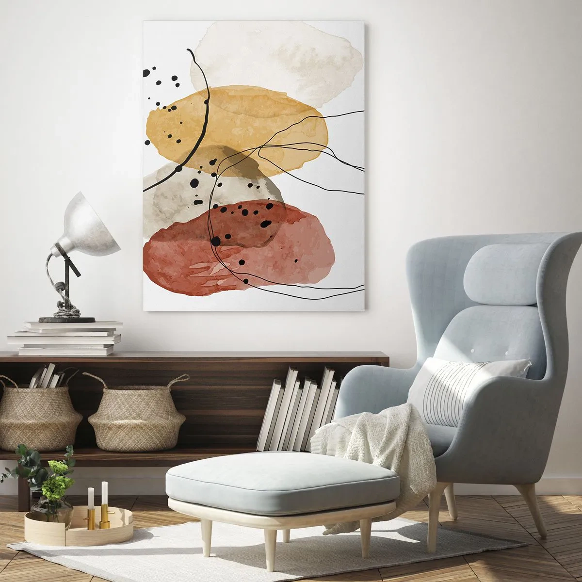 Impression sur verre - Image sur verre - Taches abstraites de couleur terre avec des lignes fines - 50x70cm - Léger et transparent comme l'air - Décoration murale moderne pour le salon et la chambre ARTTOR