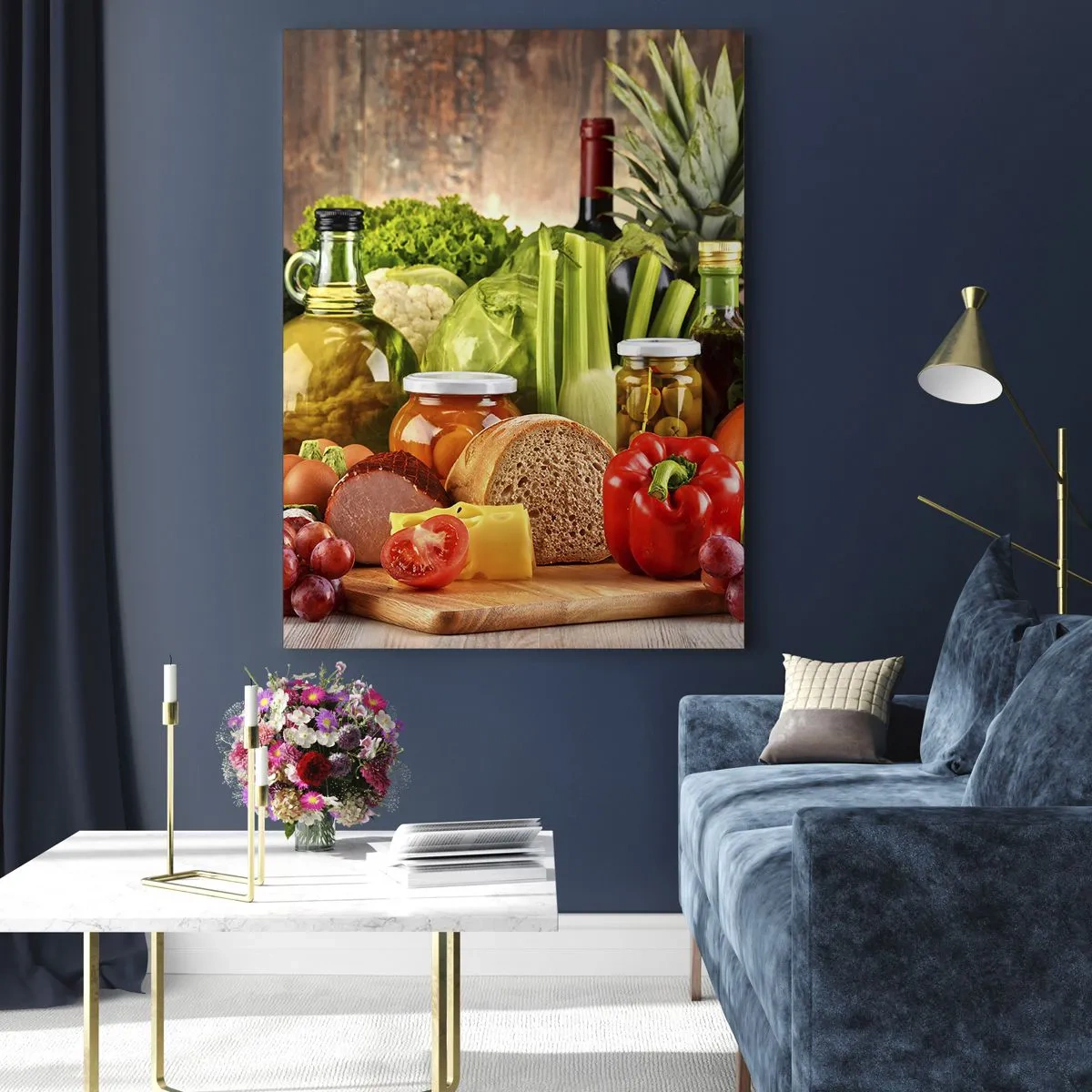 Impression sur verre - Image sur verre - Fruits, légumes et produits alimentaires colorés - 80x120cm - Fumé, cuit au four et mariné - Décoration murale moderne pour le salon et la chambre ARTTOR