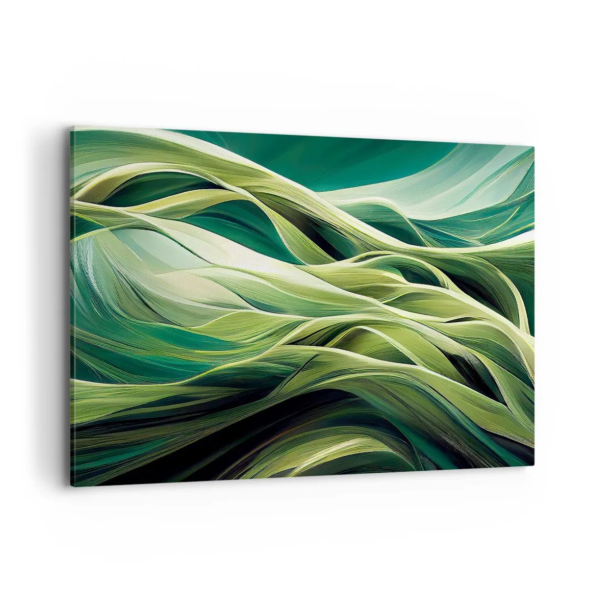 Impression sur toile - Image sur toile - Lignes dynamiques dans des tons de vert - 120x80cm - Jeu de vert abstrait - Décoration murale moderne pour le salon et la chambre ARTTOR