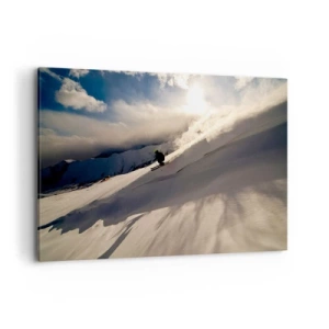 Impression sur toile - Image sur toile - Un skieur sur une piste entourée de montagnes et de neige - 120x80cm - Défi montagne accepté - Décoration murale moderne pour le salon et la chambre ARTTOR
