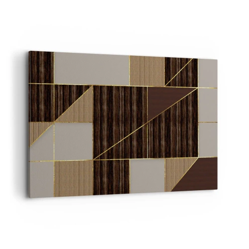 Impression sur toile - Image sur toile - Motifs géométriques dans les tons de marron avec des lignes dorées - 100x70cm - Mozaique de bronze et d'or - Décoration murale moderne pour le salon et la chambre ARTTOR
