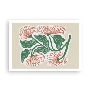 Affiche - Poster - Un dessin de fleurs dans un style minimaliste avec des feuilles vertes - 100x70cm - Folk et moderne - Décoration murale moderne pour le salon et la chambre ARTTOR