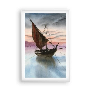 Affiche dans un cadre blanc - Poster - Soirée au port - 61x91 cm