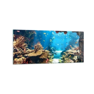 Impression sur verre - Image sur verre - Monde sous-marin avec récif corallien et poissons - 120x50cm - Tu ne l'as même pas rêvé - Décoration murale moderne pour le salon et la chambre ARTTOR