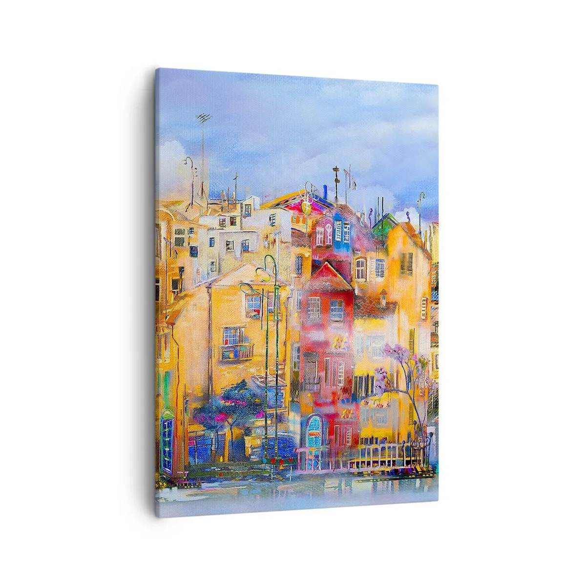 Impression sur toile - Image sur toile - Bâtiments urbains colorés dans un style artistique - 50x70cm - Nous sommes ensemble - Décoration murale moderne pour le salon et la chambre ARTTOR