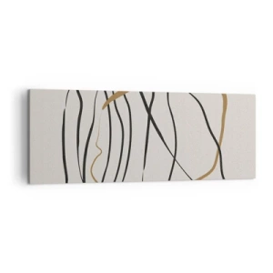 Impression sur toile - Image sur toile - Lignes artistiques en noir et or sur fond clair - 140x50cm - Composition – danse en boucle - Décoration murale moderne pour le salon et la chambre ARTTOR