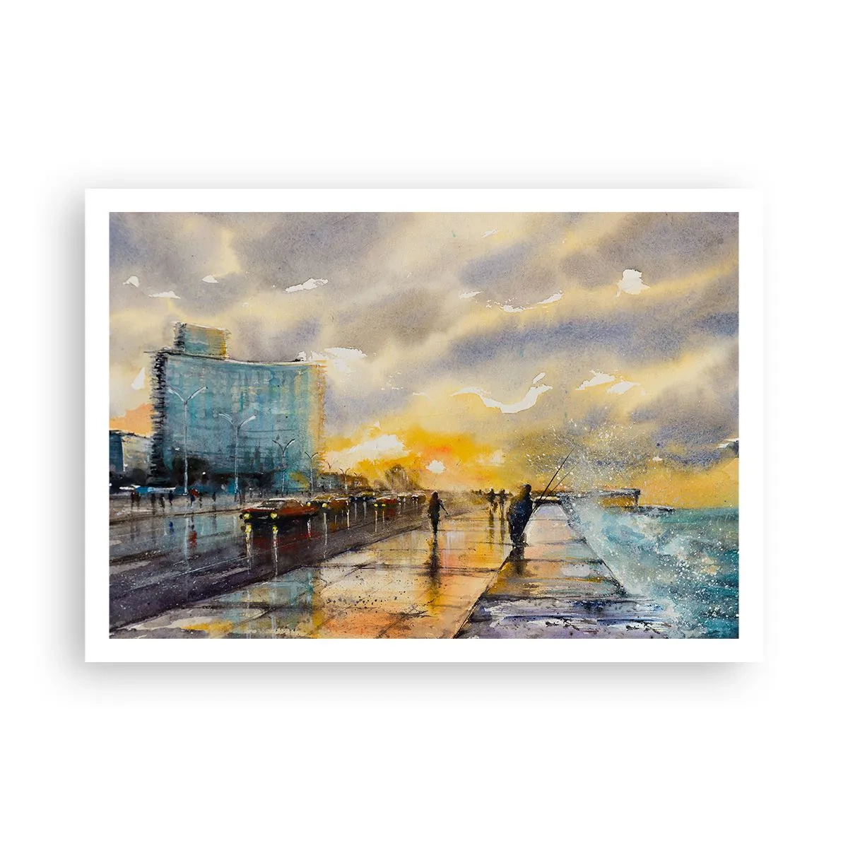 Affiche - Poster - Une vue pittoresque de la promenade en bord de mer au coucher du soleil - 100x70cm - La vie sur le rivage - Décoration murale moderne pour le salon et la chambre ARTTOR