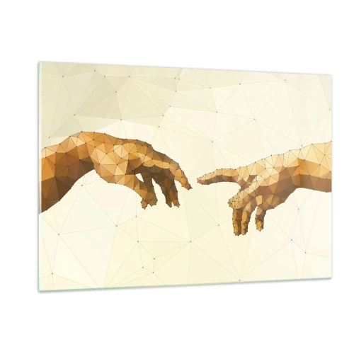 Impression sur verre - Image sur verre - Une version stylisée du tableau « La Création d'Adam » en technique polygonale - 120x80cm - Géométrie divine - Décoration murale moderne pour le salon et la chambre ARTTOR