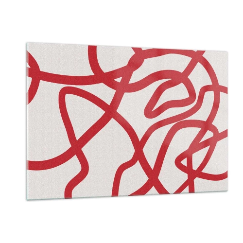 Impression sur verre - Image sur verre - Lignes rouges tourbillonnant dynamiquement sur un fond blanc - 120x80cm - Rouge sur blanc - Décoration murale moderne pour le salon et la chambre ARTTOR