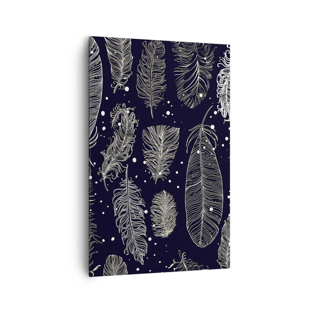 Impression sur toile - Image sur toile - Plumes blanches délicates sur fond bleu marine - 80x120cm - Toile de plumes - Décoration murale moderne pour le salon et la chambre ARTTOR