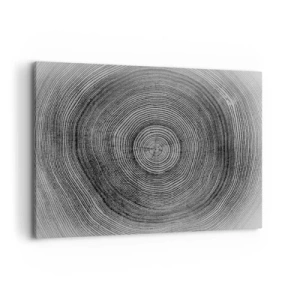 Impression sur toile - Image sur toile - Motif de cernes d'arbre noir et blanc montrant une coupe transversale du tronc - 100x70cm - Signe du temps - Décoration murale moderne pour le salon et la chambre ARTTOR