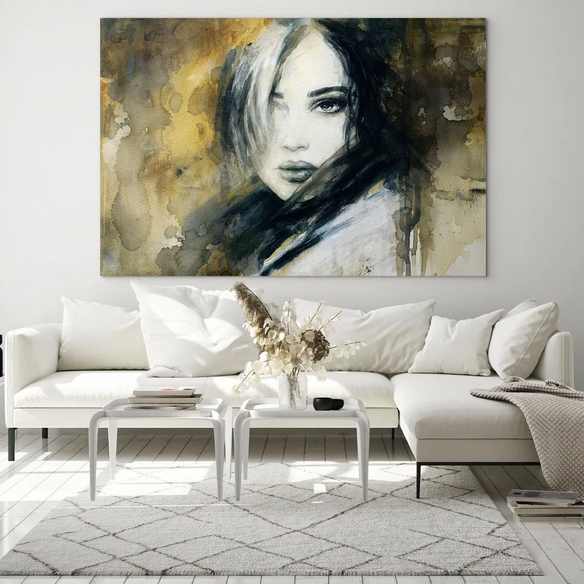 Impression sur verre - Image sur verre - Portrait d'une femme à l'aquarelle - 120x80cm - plutôt innocente ou sensuelle ? - Décoration murale moderne pour le salon et la chambre ARTTOR