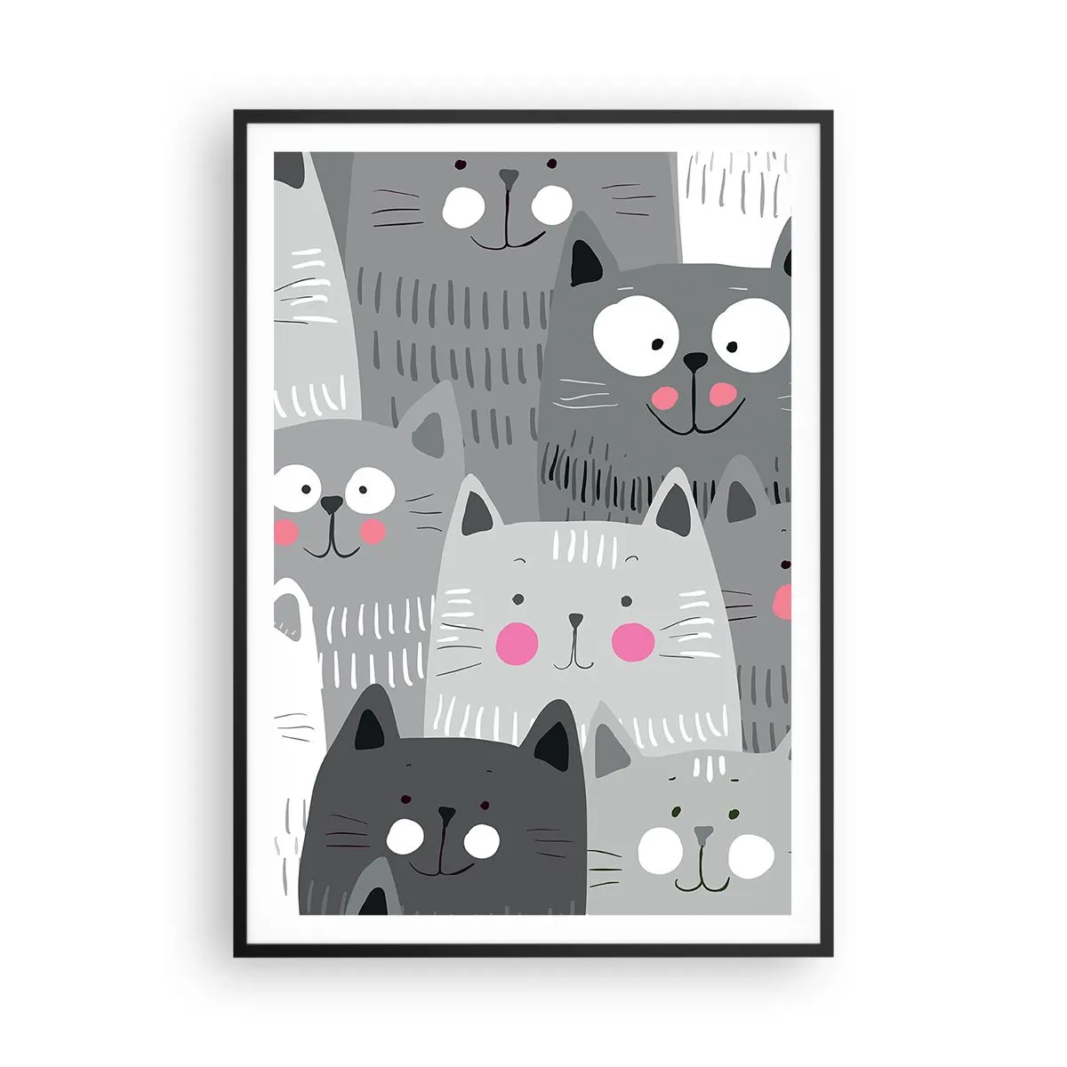 Affiche dans un cadre noir - Poster - Le monde des chats - 70x100 cm
