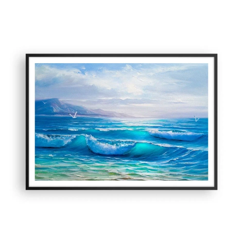 Affiche dans un cadre noir - Poster - Un paysage marin pittoresque avec des vagues et un ciel bleu - 100x70cm - Il apporte un soulagement - Décoration murale moderne pour le salon et la chambre ARTTOR