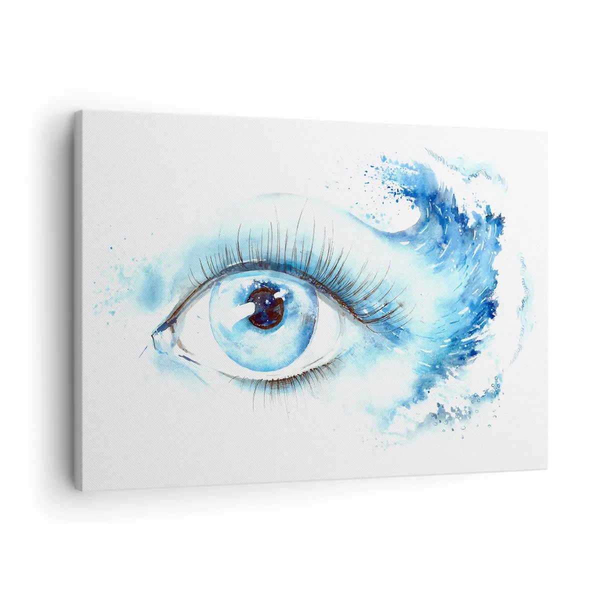 Impression sur toile - Image sur toile - Aquarelle artistique d'un œil avec une vague dynamique - 70x50cm - Plongez-vous dans le bleu du regard - Décoration murale moderne pour le salon et la chambre ARTTOR