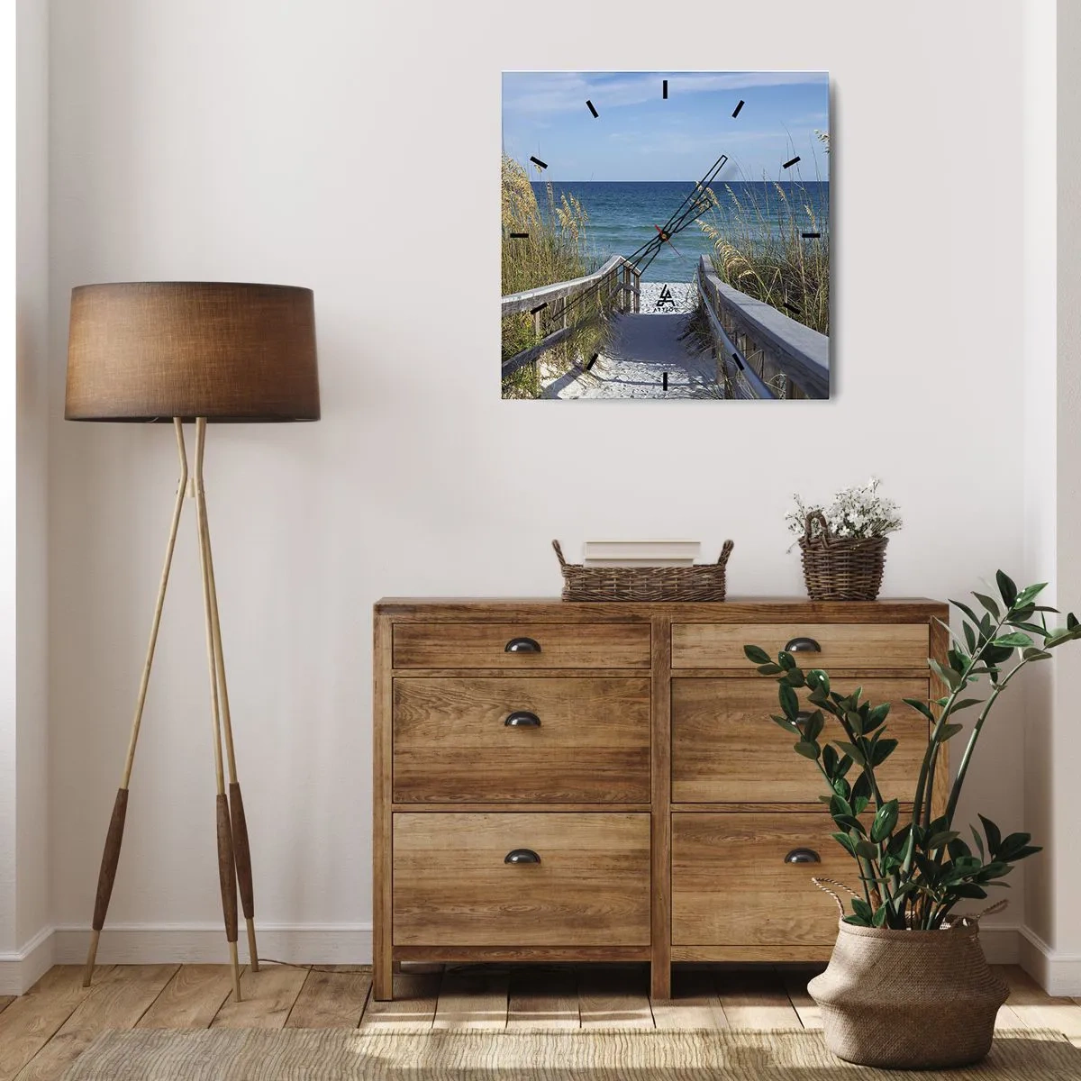 Horloge murale - Pendule murale - Chemin vers la plage avec vue sur la mer - 30x30cm - Au soleil, sous le vent - Décoration murale moderne pour le salon et la chambre ARTTOR
