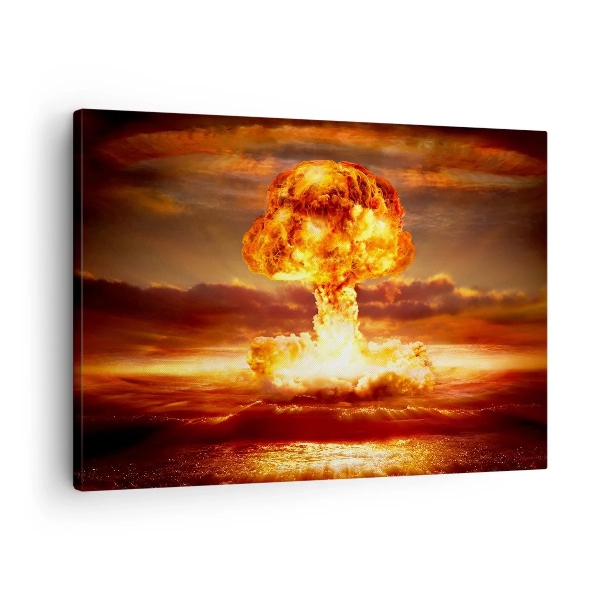 Impression sur toile - Image sur toile - Explosion d'un nuage en forme de champignon sur fond de coucher de soleil - 70x50cm - Et la fin viendra - Décoration murale moderne pour le salon et la chambre ARTTOR