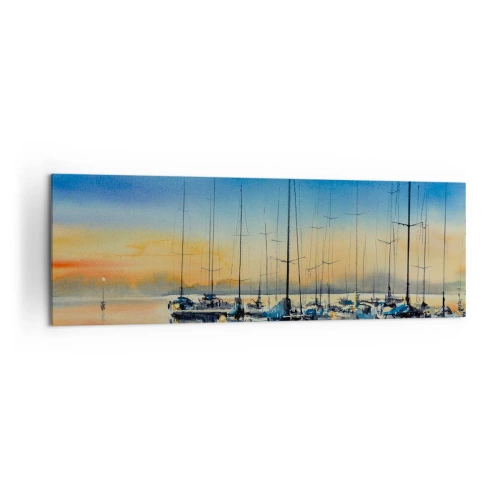 Impression sur toile - Image sur toile - Port de plaisance au coucher du soleil avec reflets sur l'eau - 160x50cm - Fin d'une belle journée - Décoration murale moderne pour le salon et la chambre ARTTOR