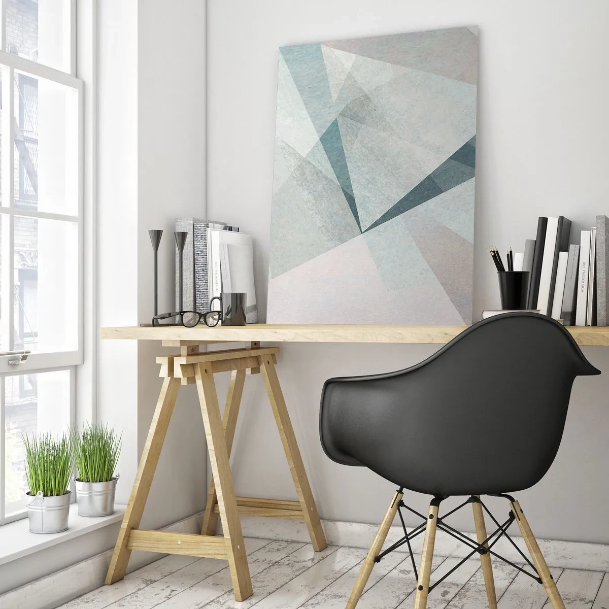 Impression sur verre - Image sur verre - Formes géométriques dans des tons pastel de vert et de bleu - 50x70cm - Calme bien que dynamique - Décoration murale moderne pour le salon et la chambre ARTTOR