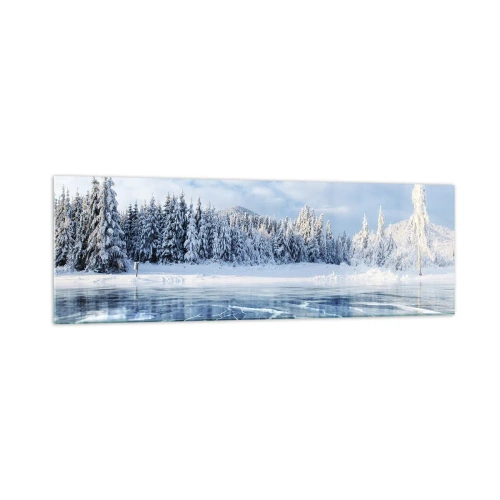 Impression sur verre - Image sur verre - Un lac gelé entouré d'une forêt enneigée - 160x50cm - Vue éblouissante et cristalline - Décoration murale moderne pour le salon et la chambre ARTTOR