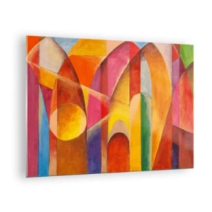 Impression sur verre - Image sur verre - Abstraction colorée avec des formes géométriques - 70x50cm - Cathédrale du soleil - Décoration murale moderne pour le salon et la chambre ARTTOR