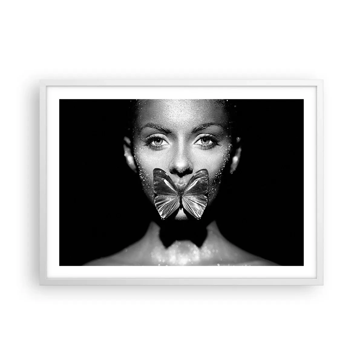 Affiche dans un cadre blanc - Poster - Baiser papillon - 70x50 cm