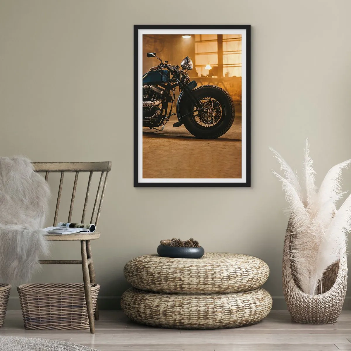 Affiche dans un cadre noir - Poster - Moto dans un atelier élégant - 50x70cm - Je peux tout - Décoration murale moderne pour le salon et la chambre ARTTOR