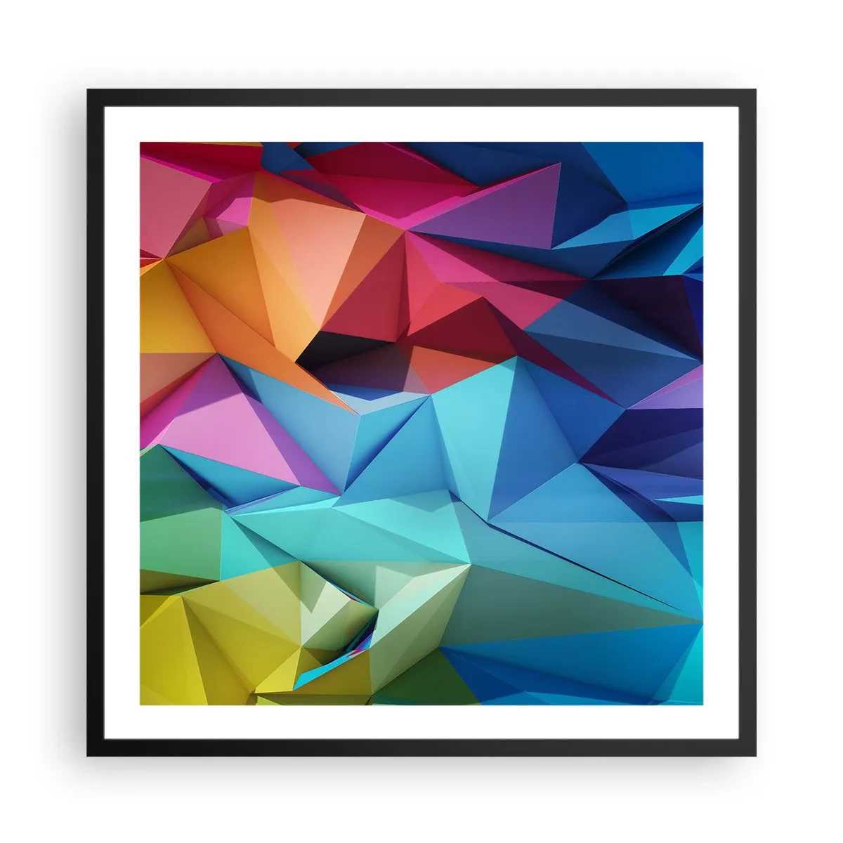 Affiche dans un cadre noir - Poster - Origami arc-en-ciel - 60x60 cm