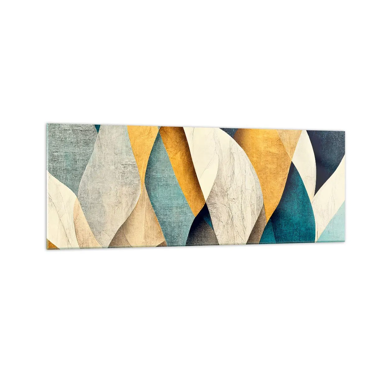 Impression sur verre - Image sur verre - Vagues abstraites dans des tons de bleu et d'or - 140x50cm - Rythme et vague - Décoration murale moderne pour le salon et la chambre ARTTOR