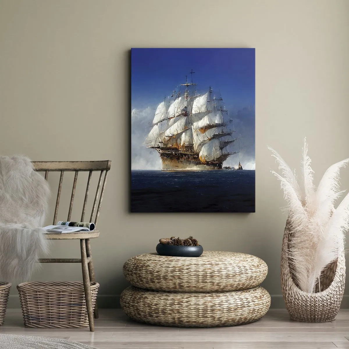 Impression sur toile - Image sur toile - Un voilier en pleine mer sous un ciel bleu - 50x70cm - La grande gloire ! - Décoration murale moderne pour le salon et la chambre ARTTOR