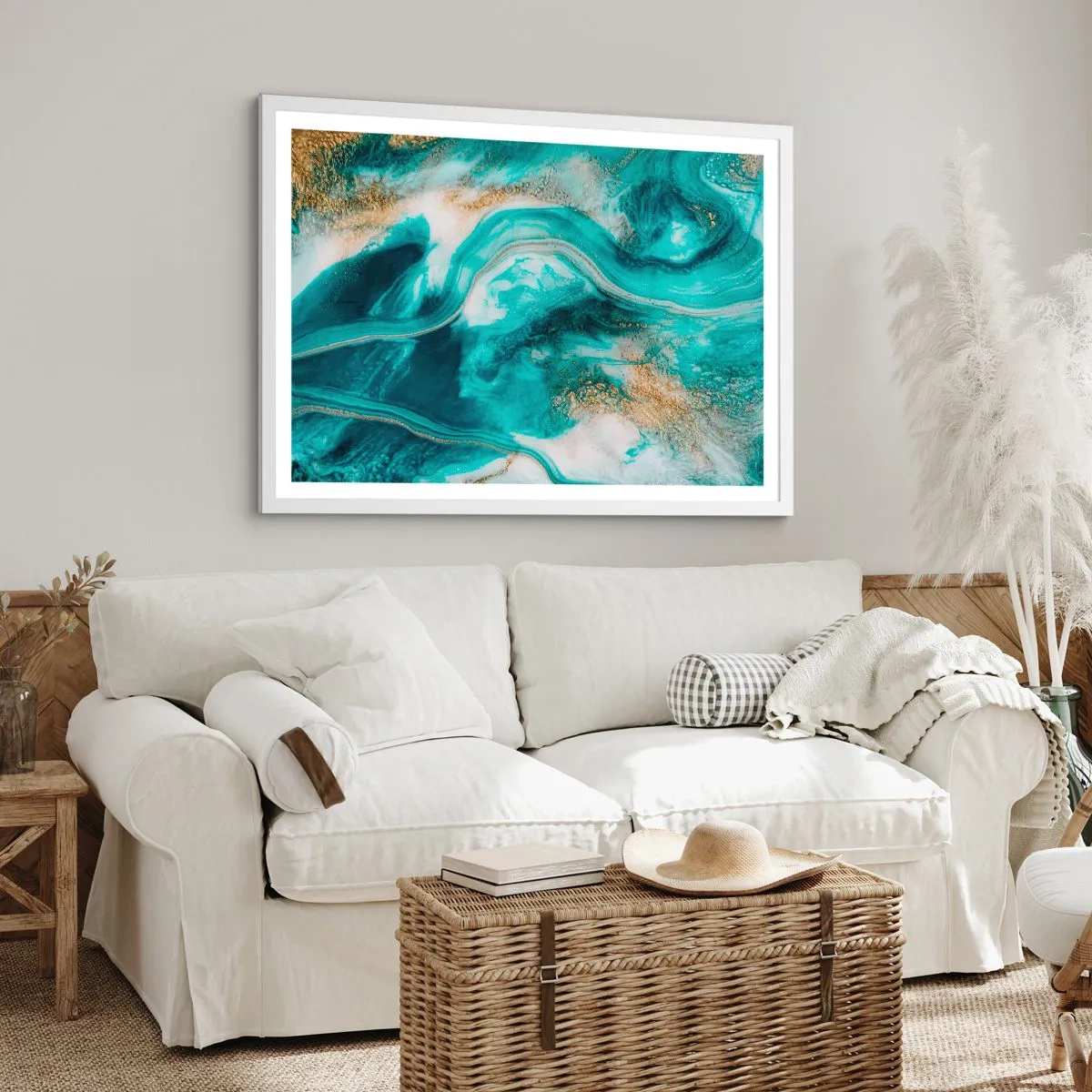 Affiche dans un cadre blanc - Poster - Rivière d'or - 100x70 cm