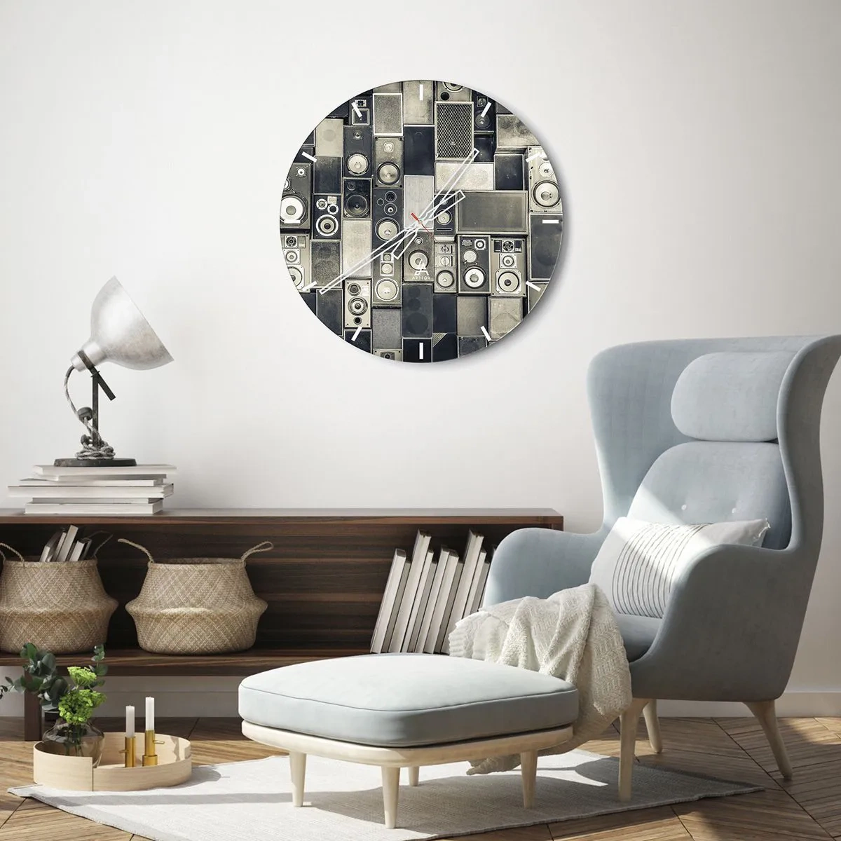 Horloge murale - Pendule murale - Ensemble d'enceintes de style rétro - 30x30cm - Tout va bien - Décoration murale moderne pour le salon, la cuisine et la chambre ARTTOR