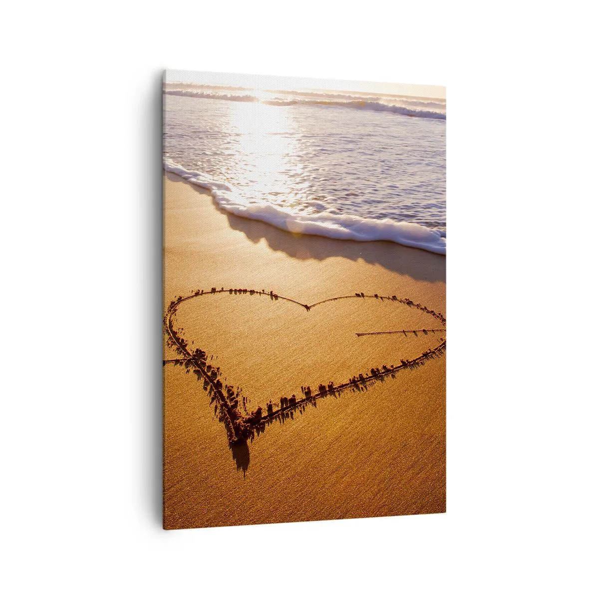 Impression sur toile - Image sur toile - Un cœur fait de sable sur la plage au coucher du soleil - 70x100cm - Confession de vacances - Décoration murale moderne pour le salon et la chambre ARTTOR