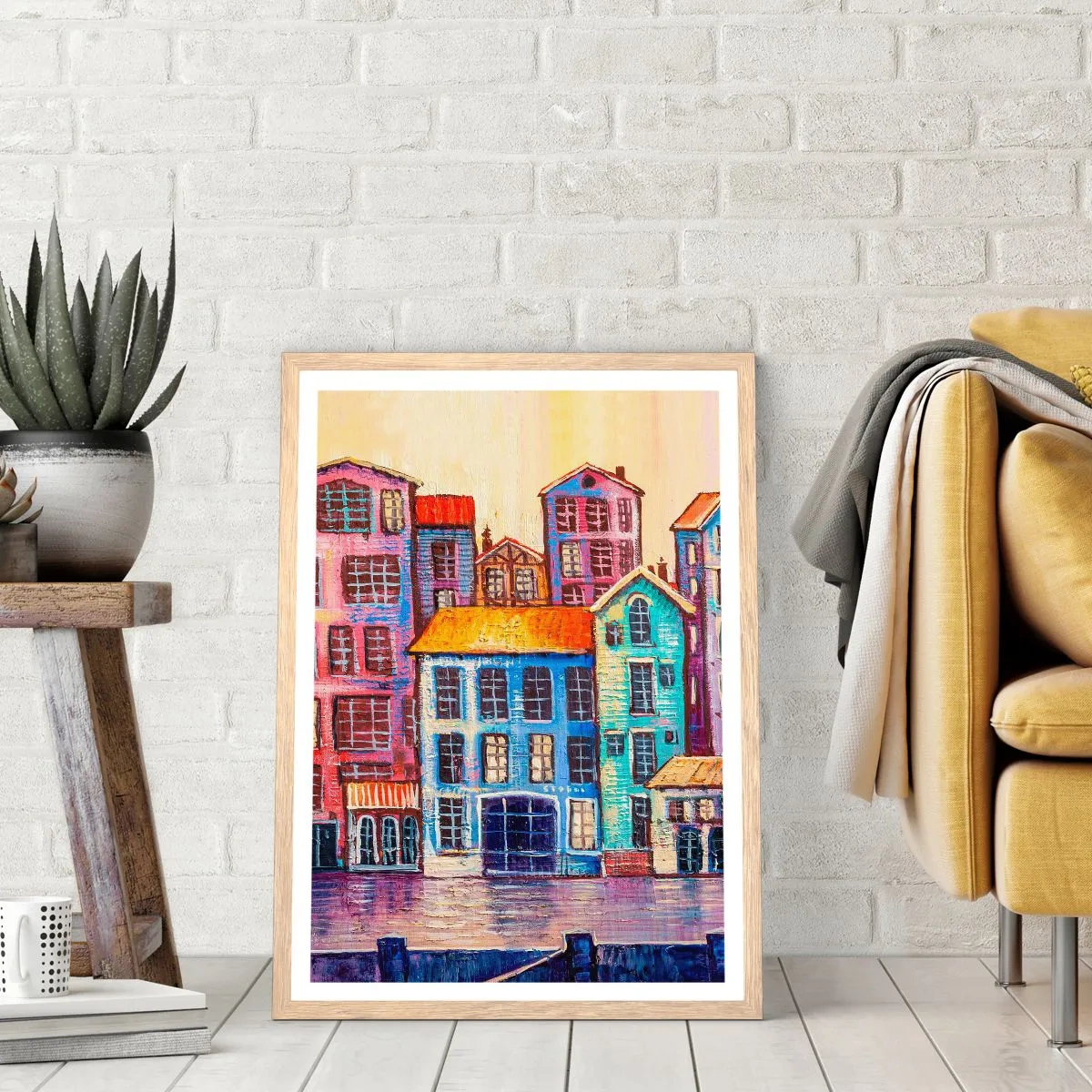 Affiche dans un chêne clair - Poster - Une ville comme dans un conte de fées - 61x91 cm