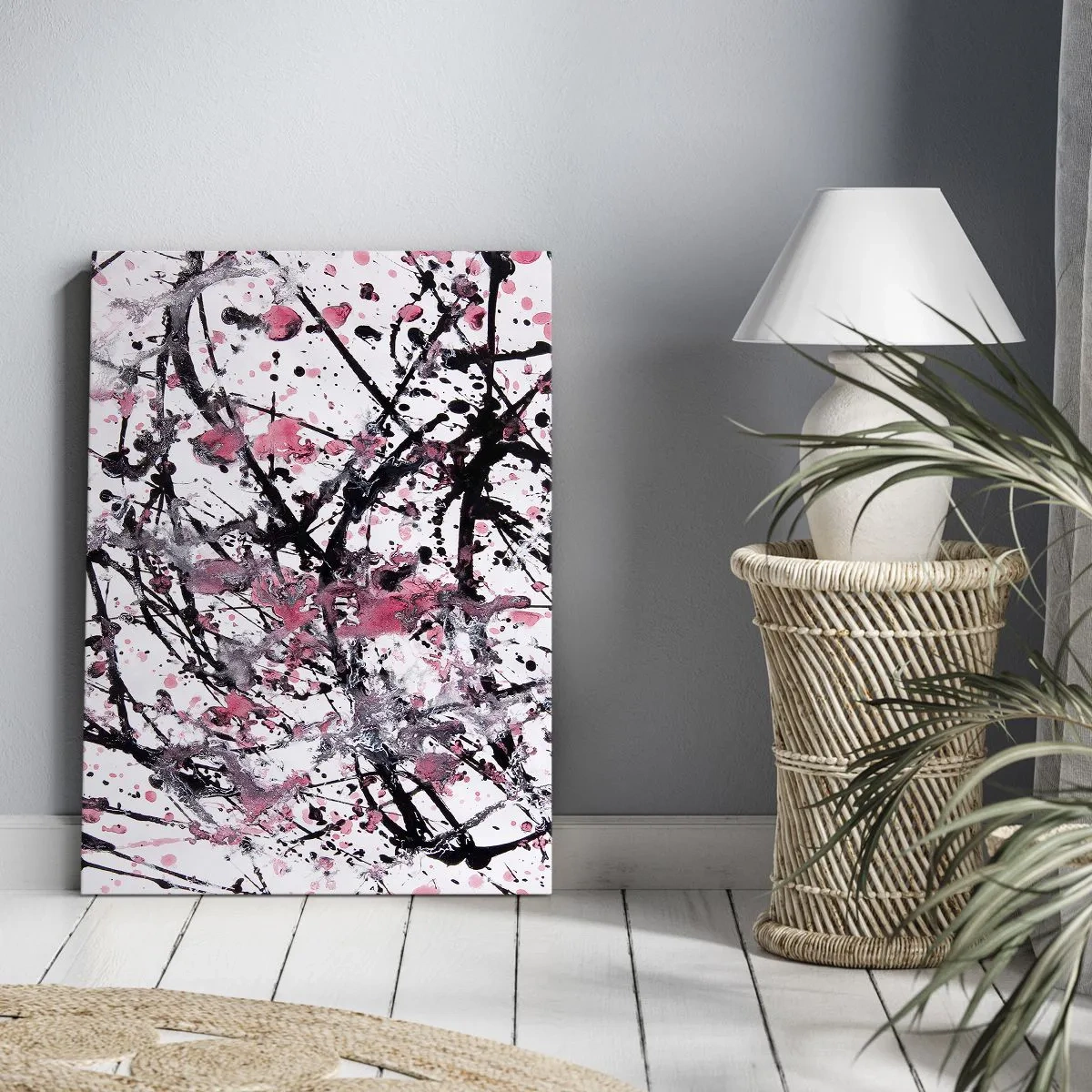 Impression sur toile - Image sur toile - Motif abstrait dans les tons de rose, noir et blanc - 50x70cm - La nature éphémère de la vie - Décoration murale moderne pour le salon et la chambre ARTTOR