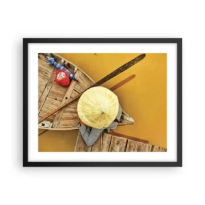 Affiche dans un cadre noir - Poster - La vie sur le fleuve Jaune - 50x40 cm