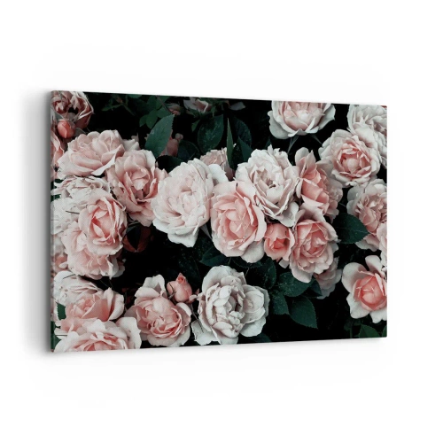 Impression sur toile - Image sur toile - Roses roses sur fond sombre dans une composition subtile - 100x70cm - Ensemble de rose - Décoration murale moderne pour le salon et la chambre ARTTOR