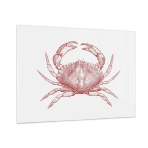 Impression sur verre - Image sur verre - Croquis d'un crabe rouge sur fond clair dans un style rétro - 100x70cm - Le crabe des crabes - Décoration murale moderne pour le salon et la chambre ARTTOR